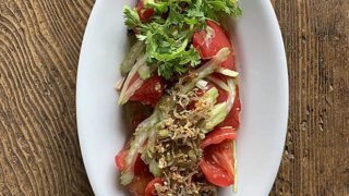 トマトとセロリのじゃこ葱油ジュッ