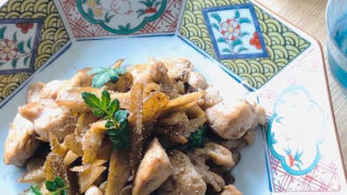 鶏とごぼうのバター山椒炒め