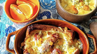 食パンでチーズ焼きと春キャベツとカボチャの ミルクスープ